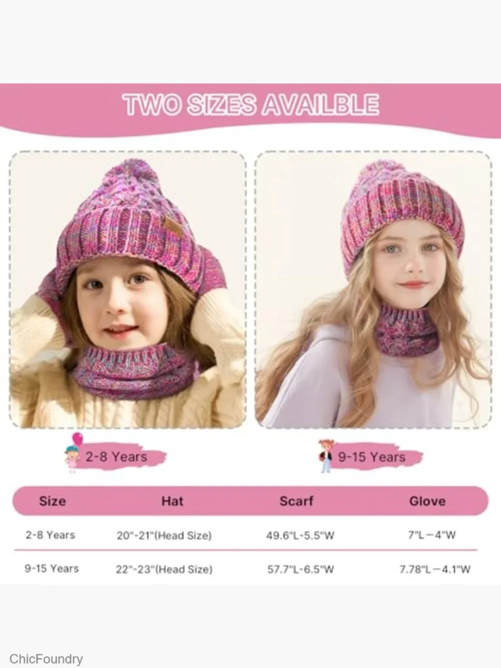 Kids Winter Hat Scarf Gloves Set Fleece Lined Pom Beanie